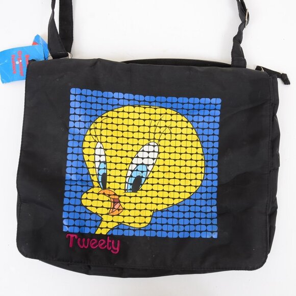 NWT Vintage 90s Tweety Bird Black Messenger Crossbody Bag - Picture 1 of 10